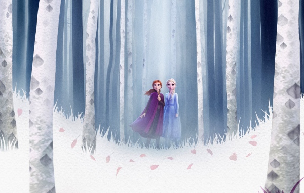 Главное героини мультфильма Холодное сердце 2 в лесу