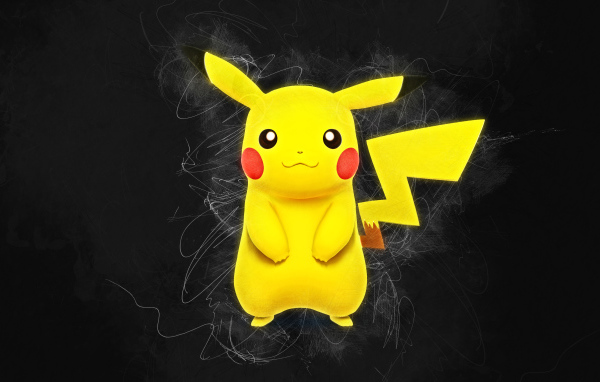 Желтый покемон Пикачу на черном фоне