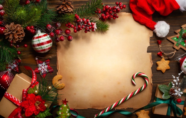 Шаблон для поздравительной открытки на Рождество с декором
