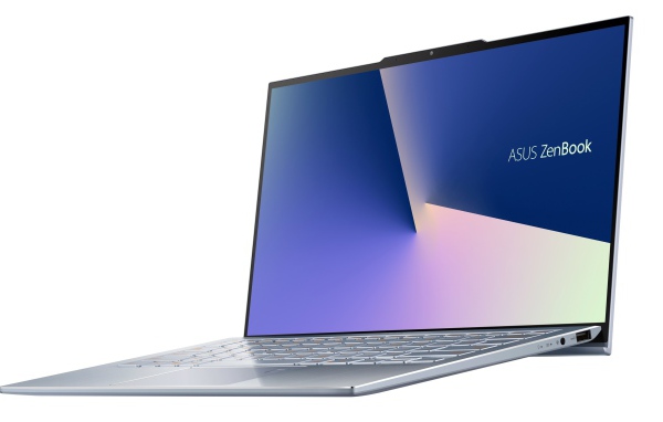 Ультратонкий безрамочный ноутбук ASUS Zenbook S13 на белом фоне, CES 2019