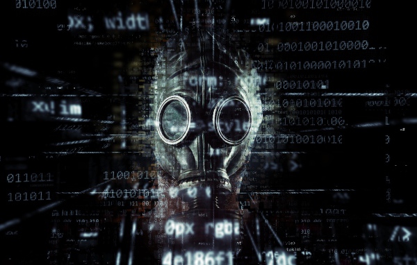 Газовая маска с на фоне числового кода