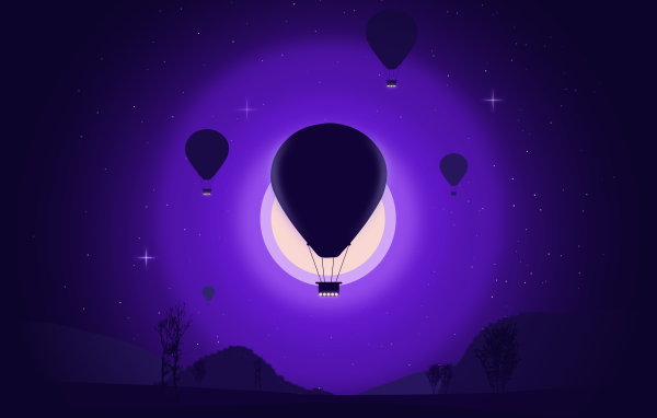 Воздушные шары на фоне белой луны 