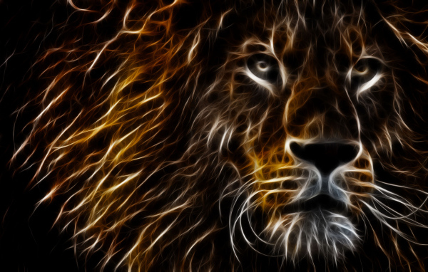 Нарисованный неоновый лев на черном фоне
