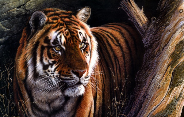 Нарисованный тигр у дерева