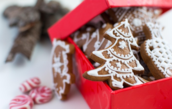 Печенье елочки в красной коробке 