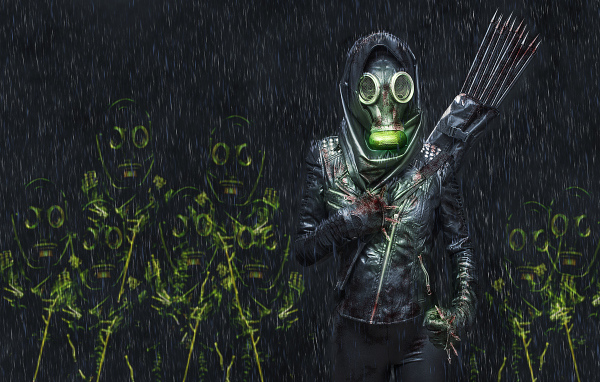 Девушка со стрелами в газовой маске 