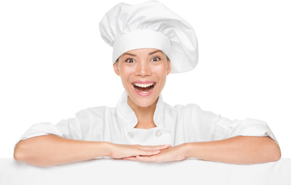 Улыбающаяся девушка повар на белом фоне