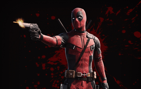 Персонаж комиксов Дэдпул с пистолетом