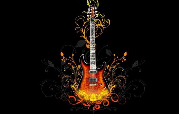 Guitar with a pattern on a black background