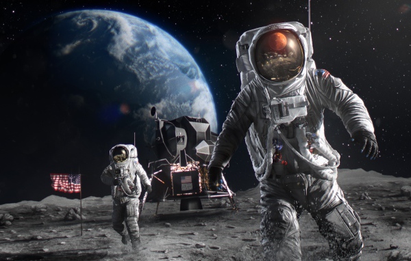 Астронавты ходят по поверхности Марса 