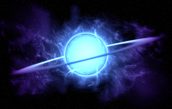 Голубая неоновая планета с кольцом в темном небе