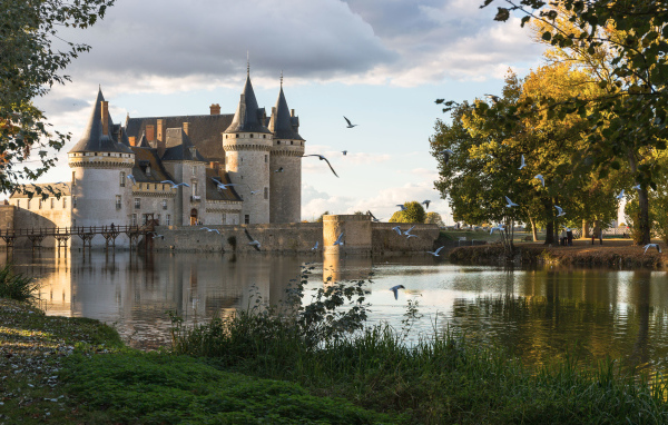 Замок Сюлли-сюр-Луар у воды, Париж. Франция