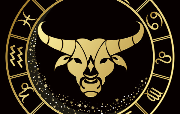 Золотой знак зодиака телец на черном фоне