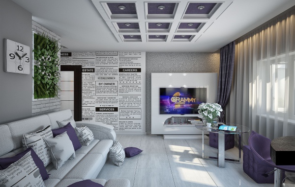 Гостиная комната в стиле хай тек