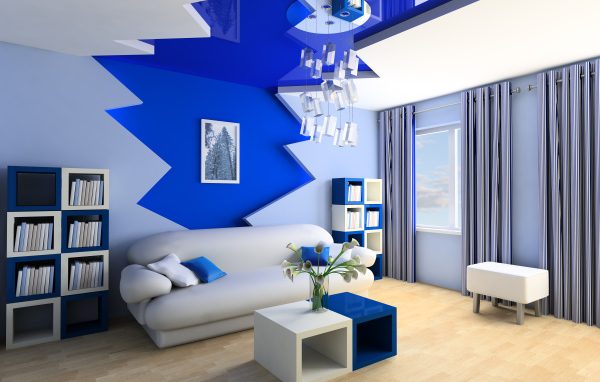 Гостиная комната с серо- синем цвете 