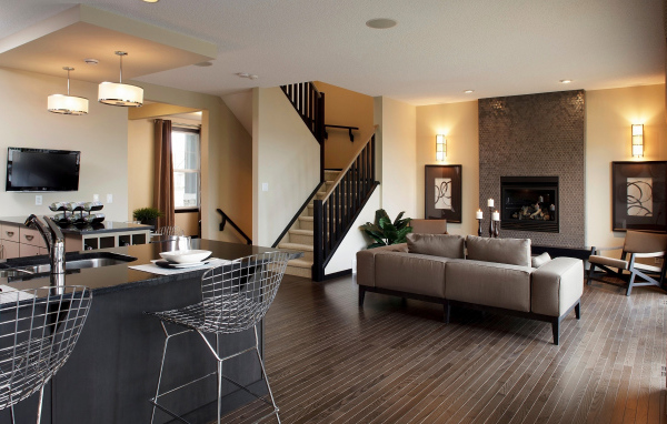 Гостиная с диваном совмещенная с кухней 