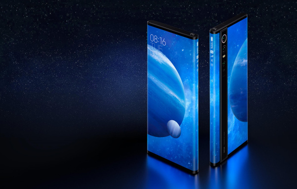 The new Xiaomi Mi Mix Alpha smartphone on a blue background