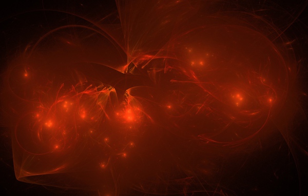 Яркие неоновые вспышки на красном абстрактном фоне