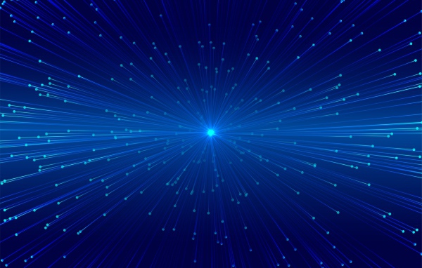 Яркие лучи вылетают из голубой точки 