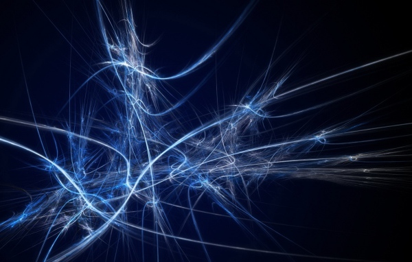 Разные неоновые абстрактные линии на синем фоне