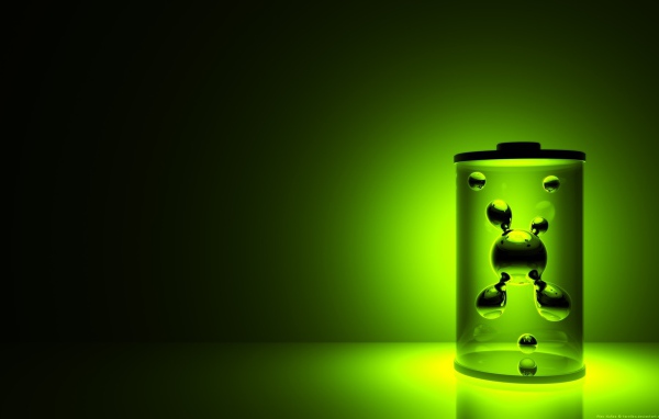 Колба с молекулами на зеленом фоне 3д графика