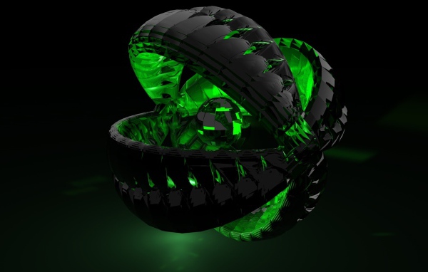 Зелёный шар в черной сфере 3Д графика