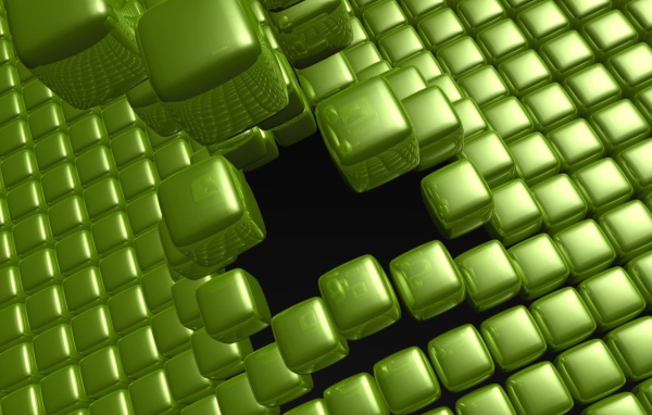 Green squares in the air, 3D graphics