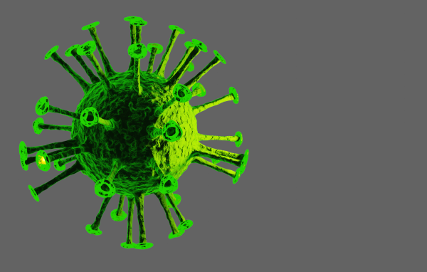 Зеленый вирус на сером фоне