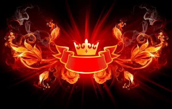 Логотип корона с лентой и огненными цветами