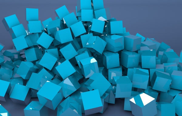 Many blue 3d squares on a gray background