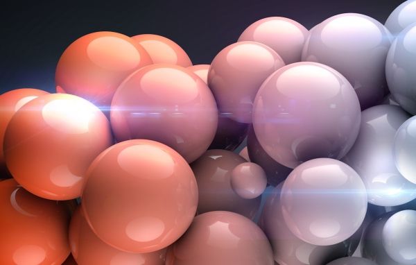 Много  белых и розовых 3д шаров крупным планом 