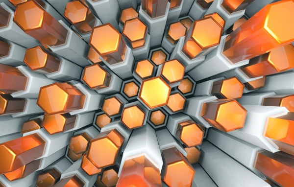 Orange and gray 3d hexagons