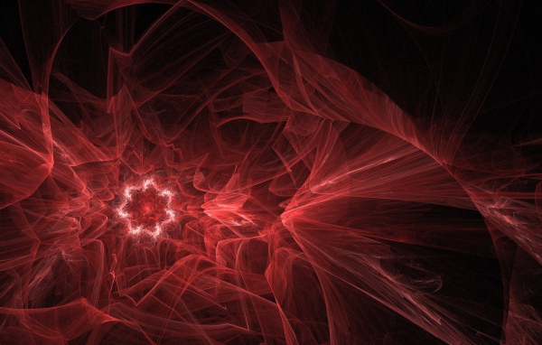 Красный фрактальный рисунок на черном фоне 