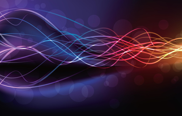 Тонкие неоновые волны на фиолетовом фоне 