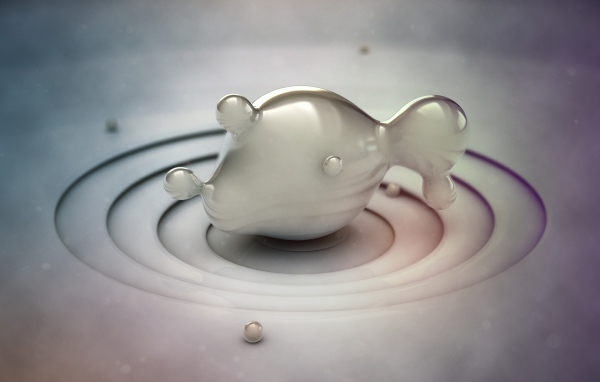 Фигура рыбы из серой субстанции, 3д графика