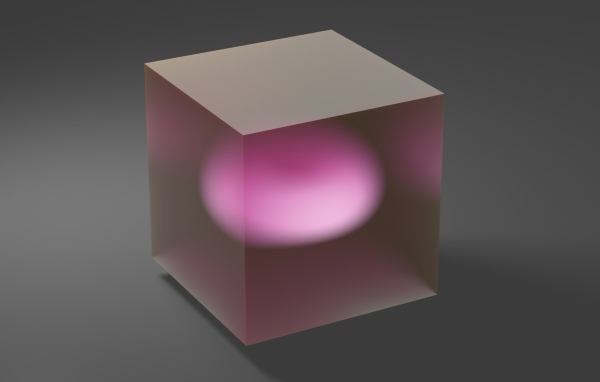 Transparent cube with a pink middle on a gray background 3d graphics
