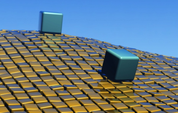 Два 3д куба на неровной геометрической поверхности 