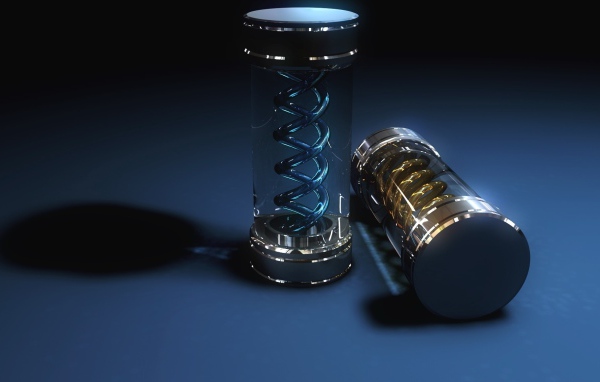 Два стеклянных футляра со спиралью, 3д графика