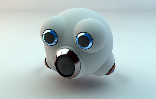 Белый забавный робот на сером фоне