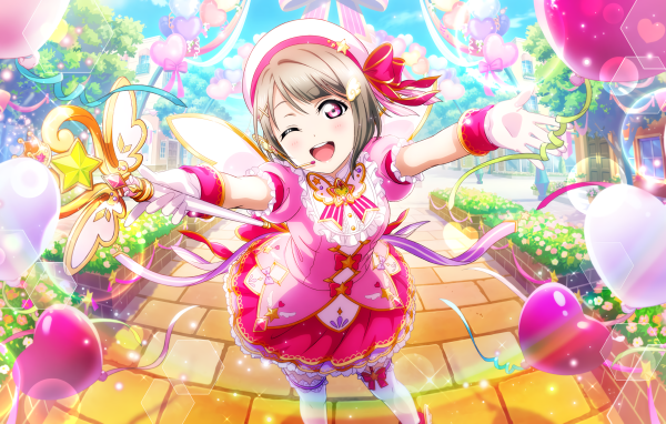 Девушка аниме в розовом платье с шариками