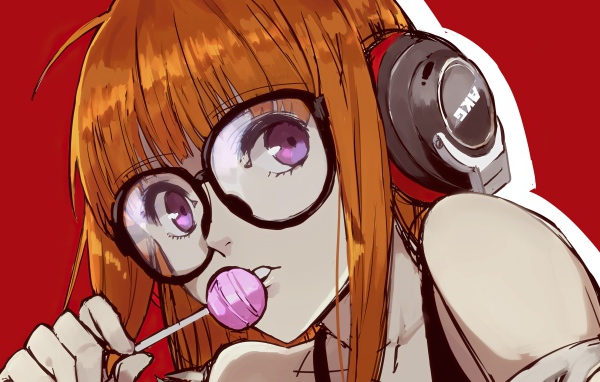 Девушка аниме с наушниками на голове 