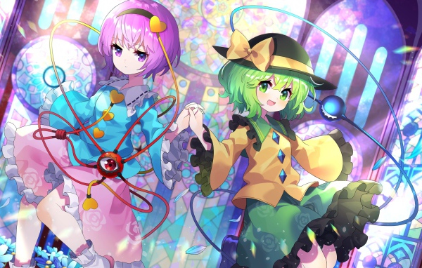 Девушки аниме Koishi Komeiji и  Satori Komeiji  в ярких нарядах