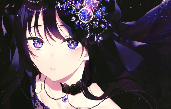Красивая девушка аниме с украшениями в волосах