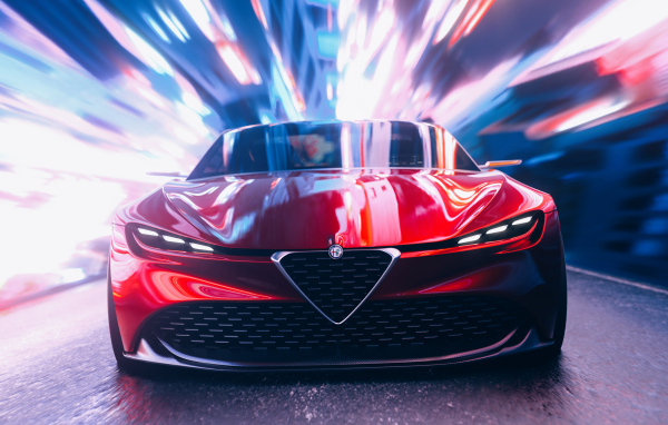 Красный автомобиль Alfa Romeo Zagato CGI в тоннеле 