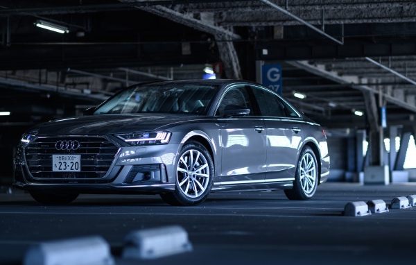 Автомобиль Audi A8 55 TFSI Quattro под мостом
