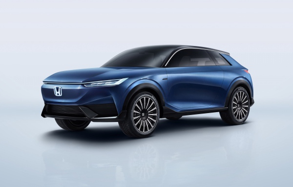 Синий автомобиль Honda SUV Econcept 2020 года на сером фоне