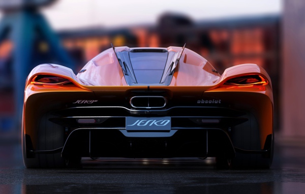 Быстрый автомобиль Koenigsegg Jesko Absolut 2020 года вид сзади