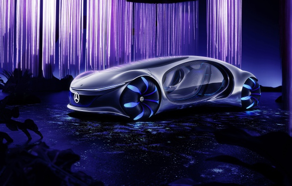 Футуристический автомобиль Mercedes-Benz VISION AVTR 2020 года в неоновом цвете