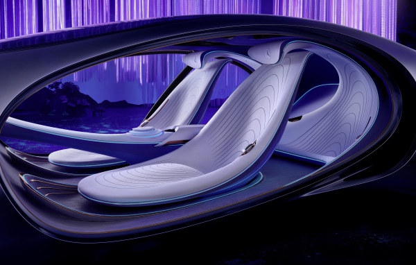 Салон нового автомобиля Mercedes-Benz VISION AVTR 2020 года с неоновой подсветкой 