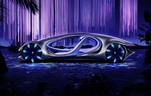 Необычный автомобиль Mercedes-Benz VISION AVTR 2020 года в неоновом свете